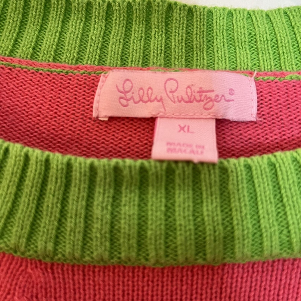 LILLY PULITZER Girls Knit Poncho Sweater Striped Size‎ XL Pink Green - Picture 2 of 6